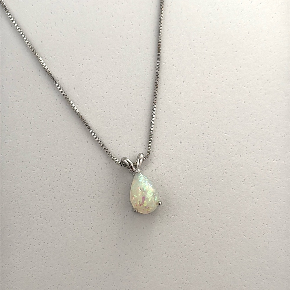 Opal Teardrop Shape Pendant Necklace for Women - Picture 2 of 6